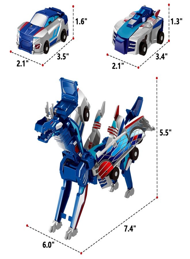 Intoypad Collision Transforming Dinosaur Car Toy, 2 Magnetic Cars Transform into Dinosaur Toys for Kids Toddler Fun Deformation Robot Dino Car Christmas Birthday Gift Toys for Boys Girls(Blue Dragon) - Image 2